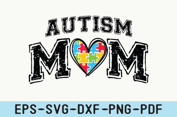 Autism Mom SVG PNG, Varsity Heart Graphics